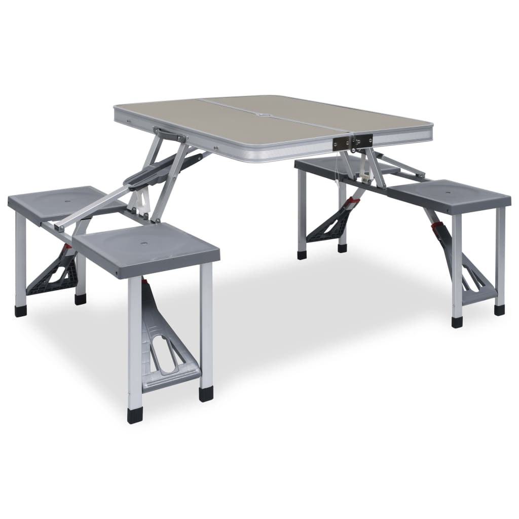 Foldbart Campingbord Med 4 Seter Stål Aluminium
