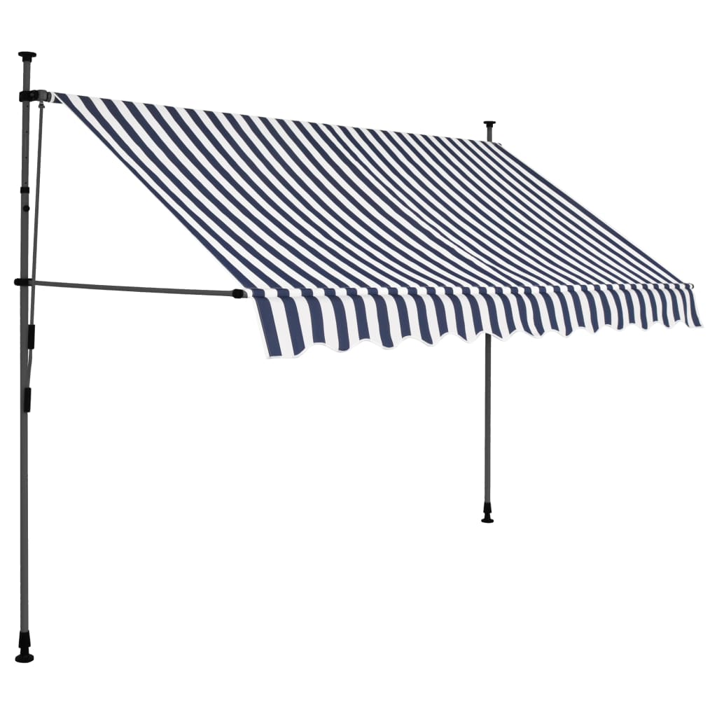 Manuell Uttrekkbar Markise Med Led 300 Cm Blå Og Hvit