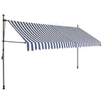 Manuell Uttrekkbar Markise Med Led 400 Cm Blå Og Hvit