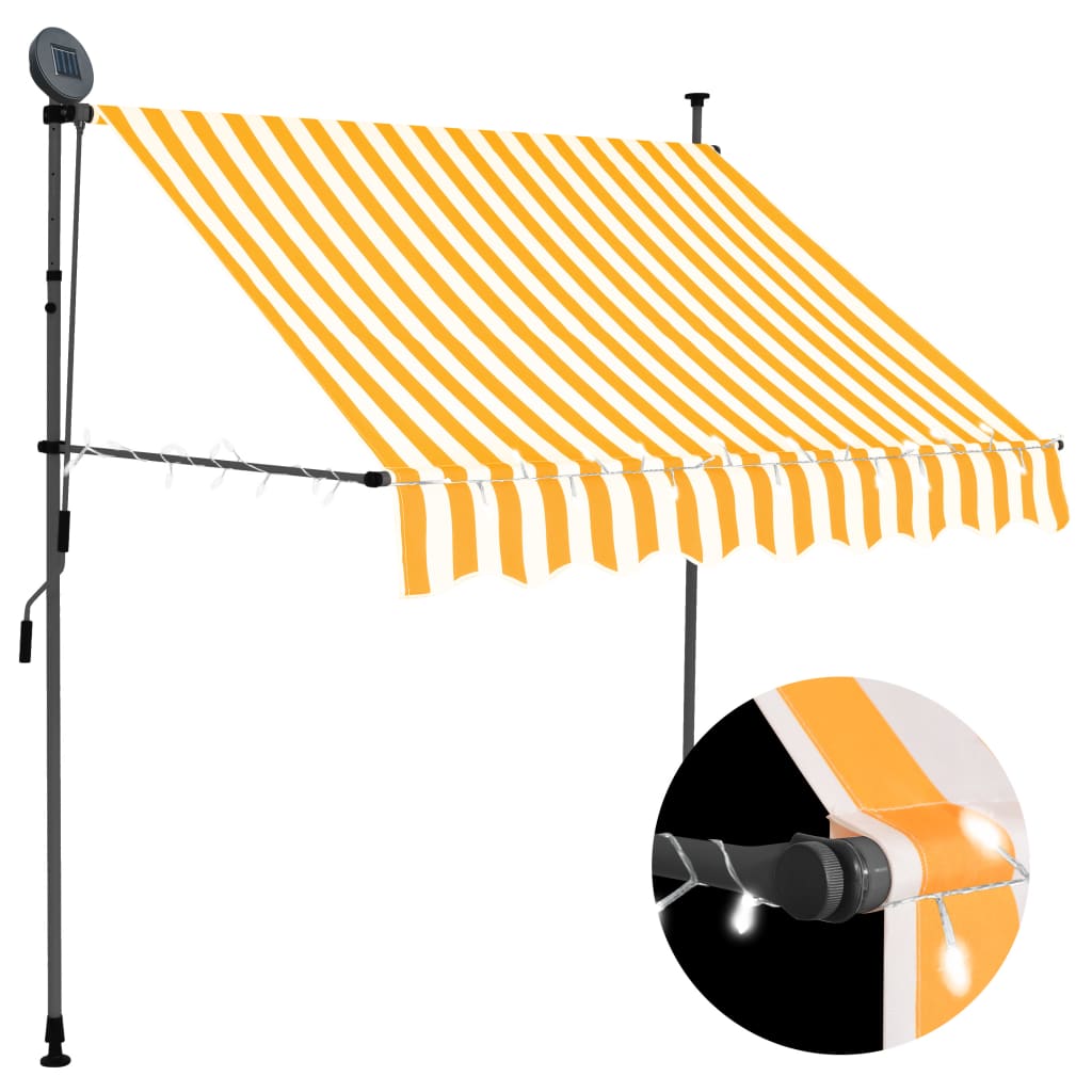 Manuell Uttrekkbar Markise Med Led 150 Cm Hvit Og Oransje