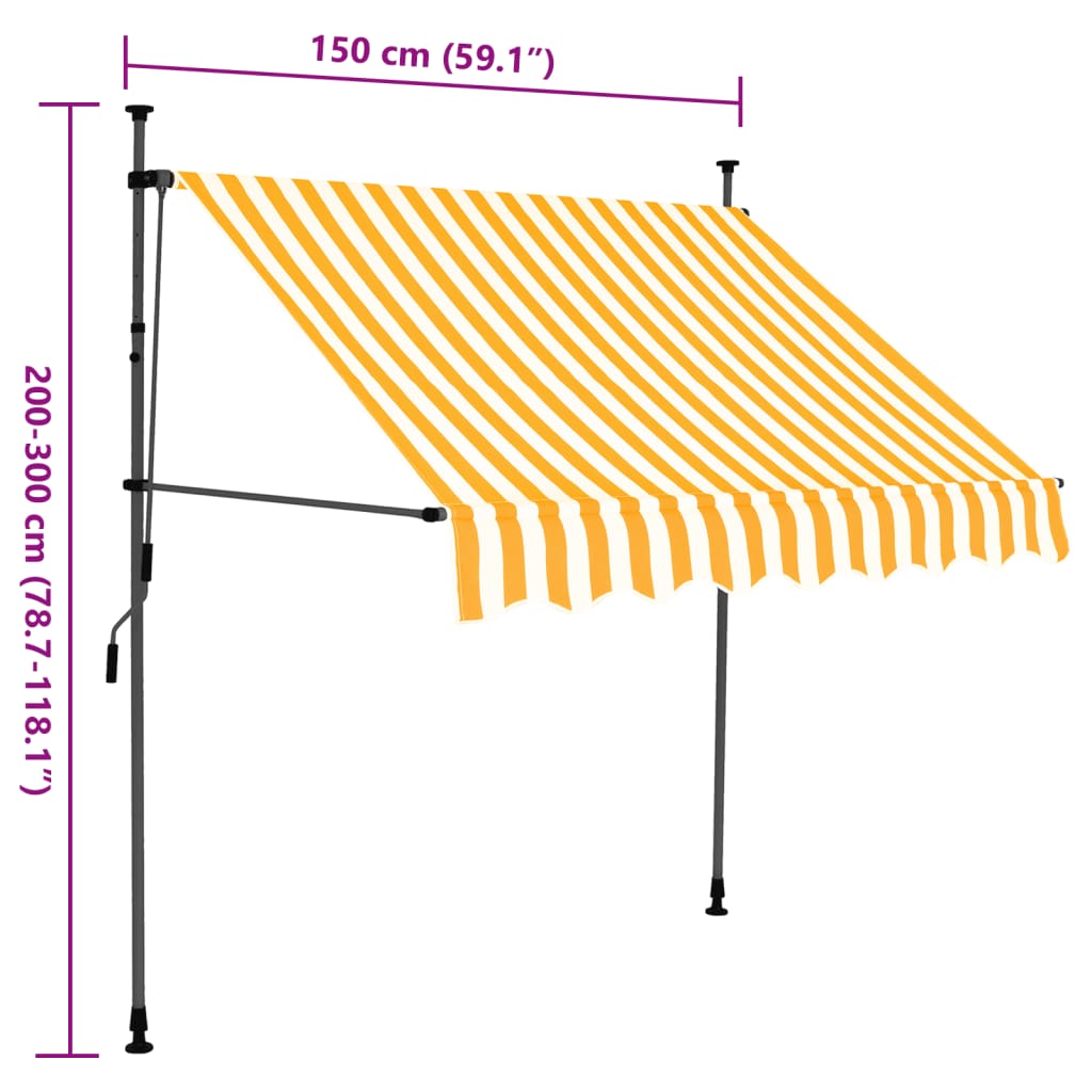 Manuell Uttrekkbar Markise Med Led 150 Cm Hvit Og Oransje