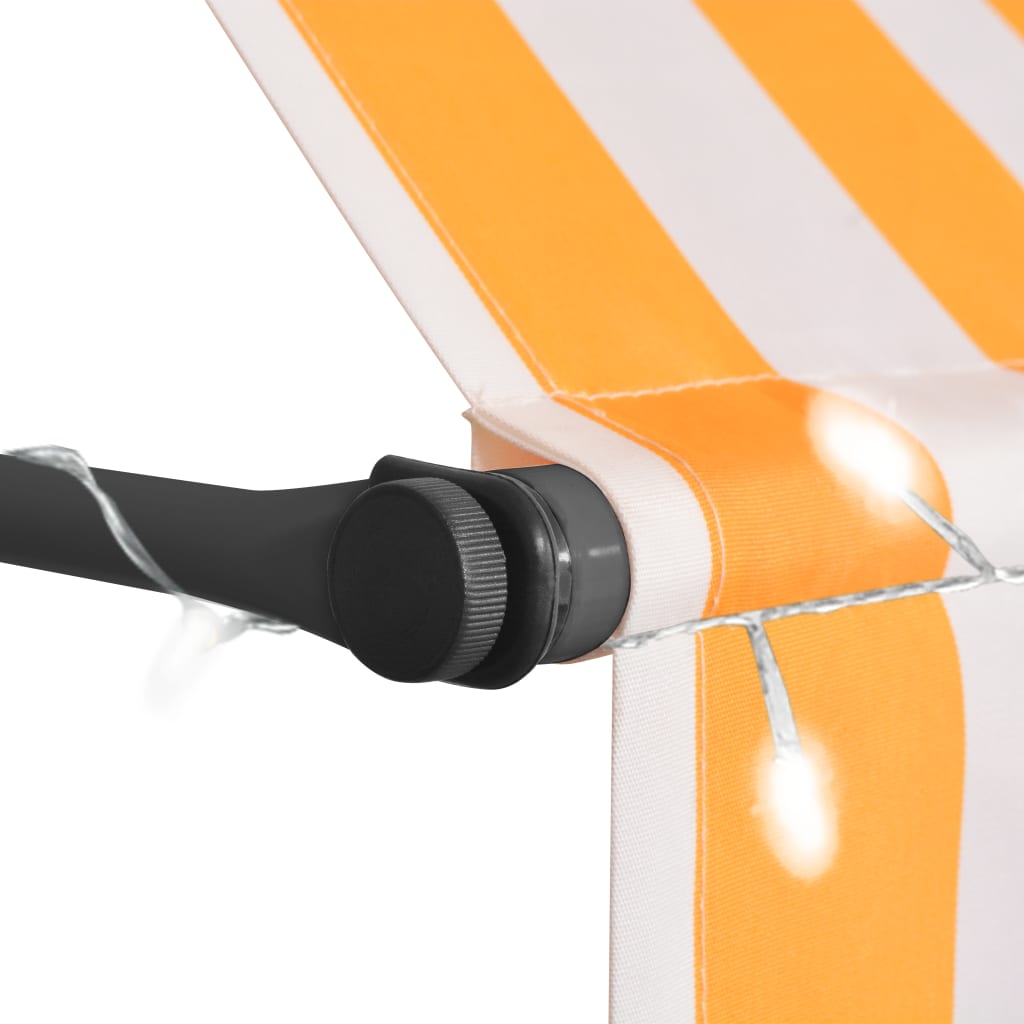 Manuell Uttrekkbar Markise Med Led 400 Cm Hvit Og Oransje