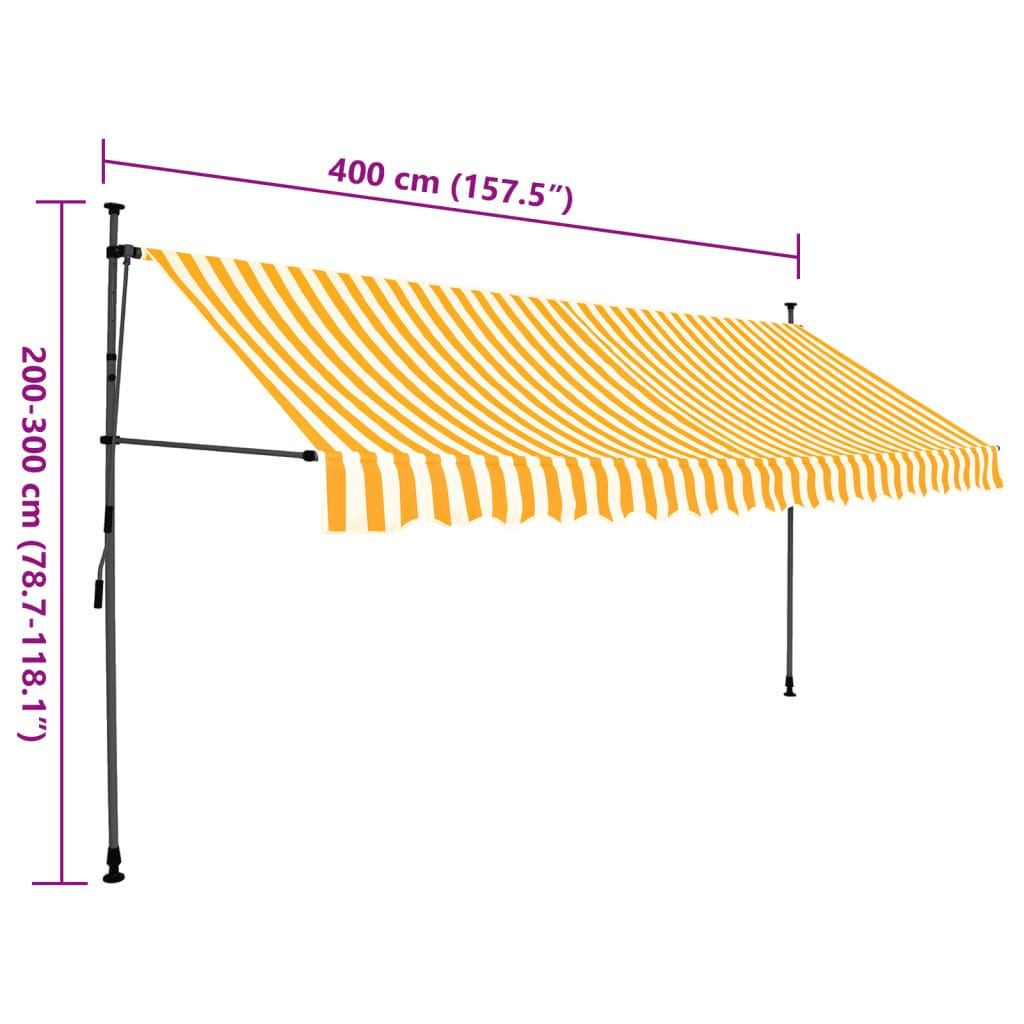 Manuell Uttrekkbar Markise Med Led 400 Cm Hvit Og Oransje
