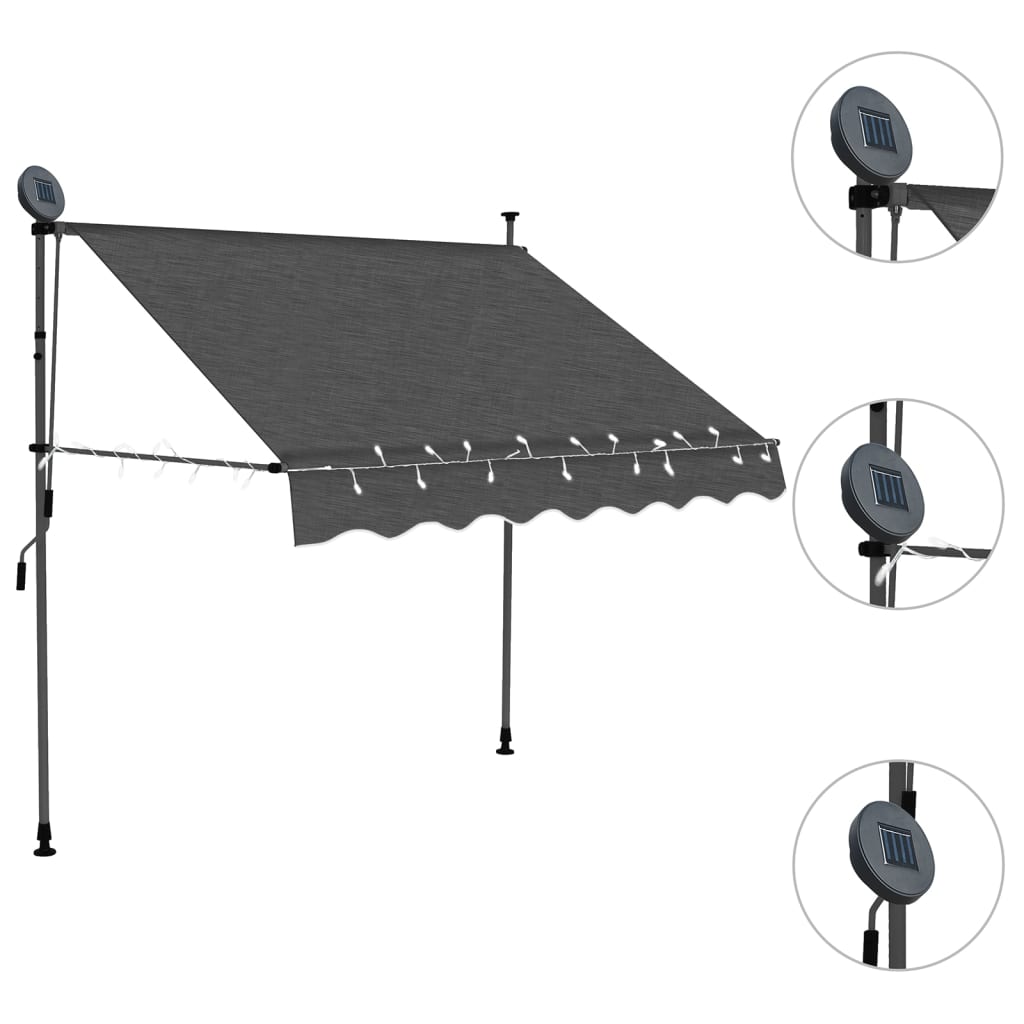 Manuell Uttrekkbar Markise Med Led 150 Cm Antrasitt
