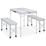 Sammenleggbart Campingbord Med 2 Benker Aluminium Hvit