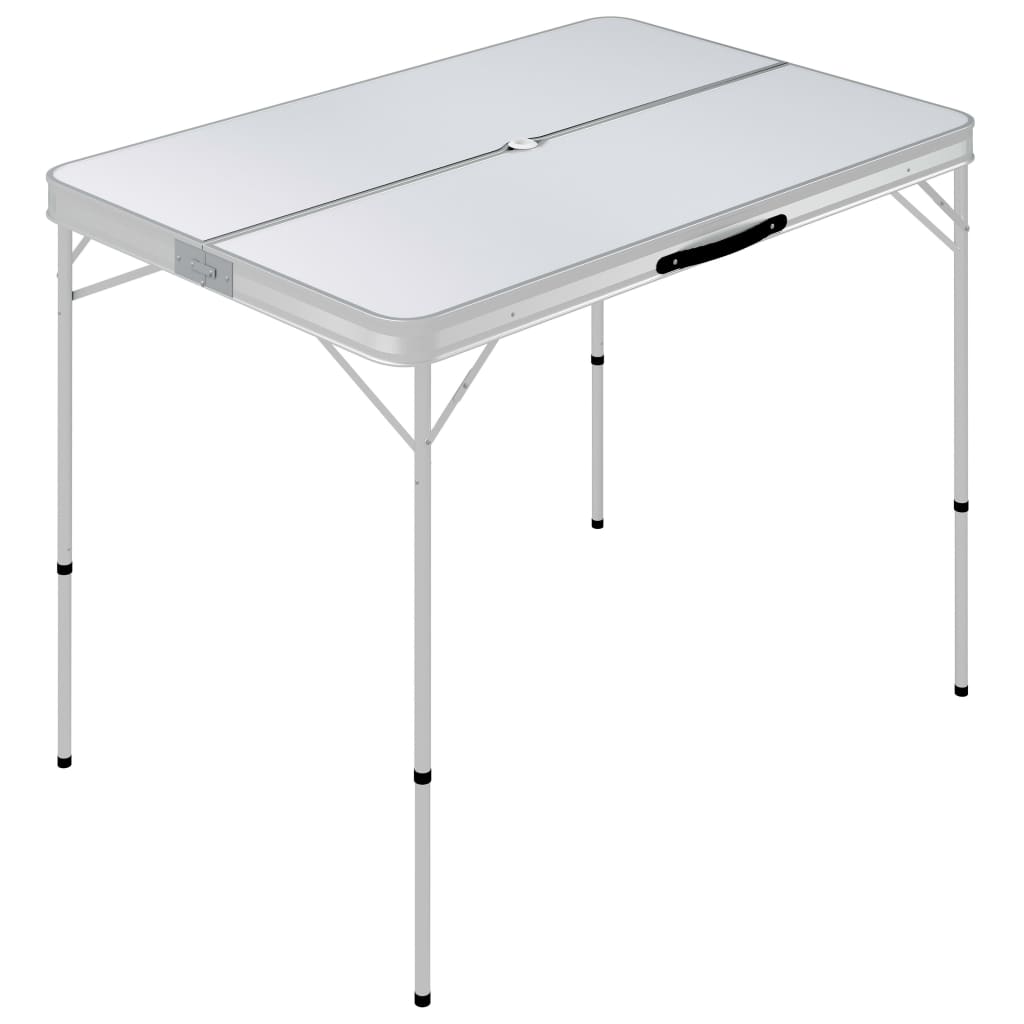 Sammenleggbart Campingbord Med 2 Benker Aluminium Hvit