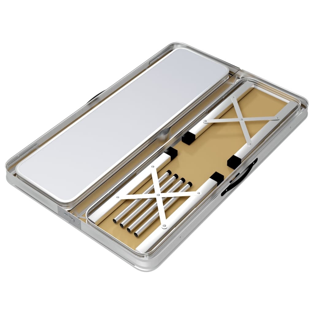 Sammenleggbart Campingbord Med 2 Benker Aluminium Hvit