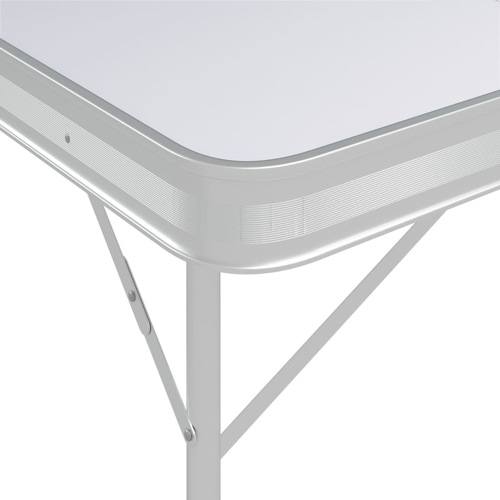 Sammenleggbart Campingbord Med 2 Benker Aluminium Hvit