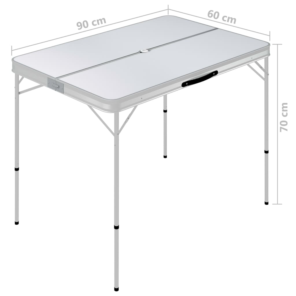 Sammenleggbart Campingbord Med 2 Benker Aluminium Hvit
