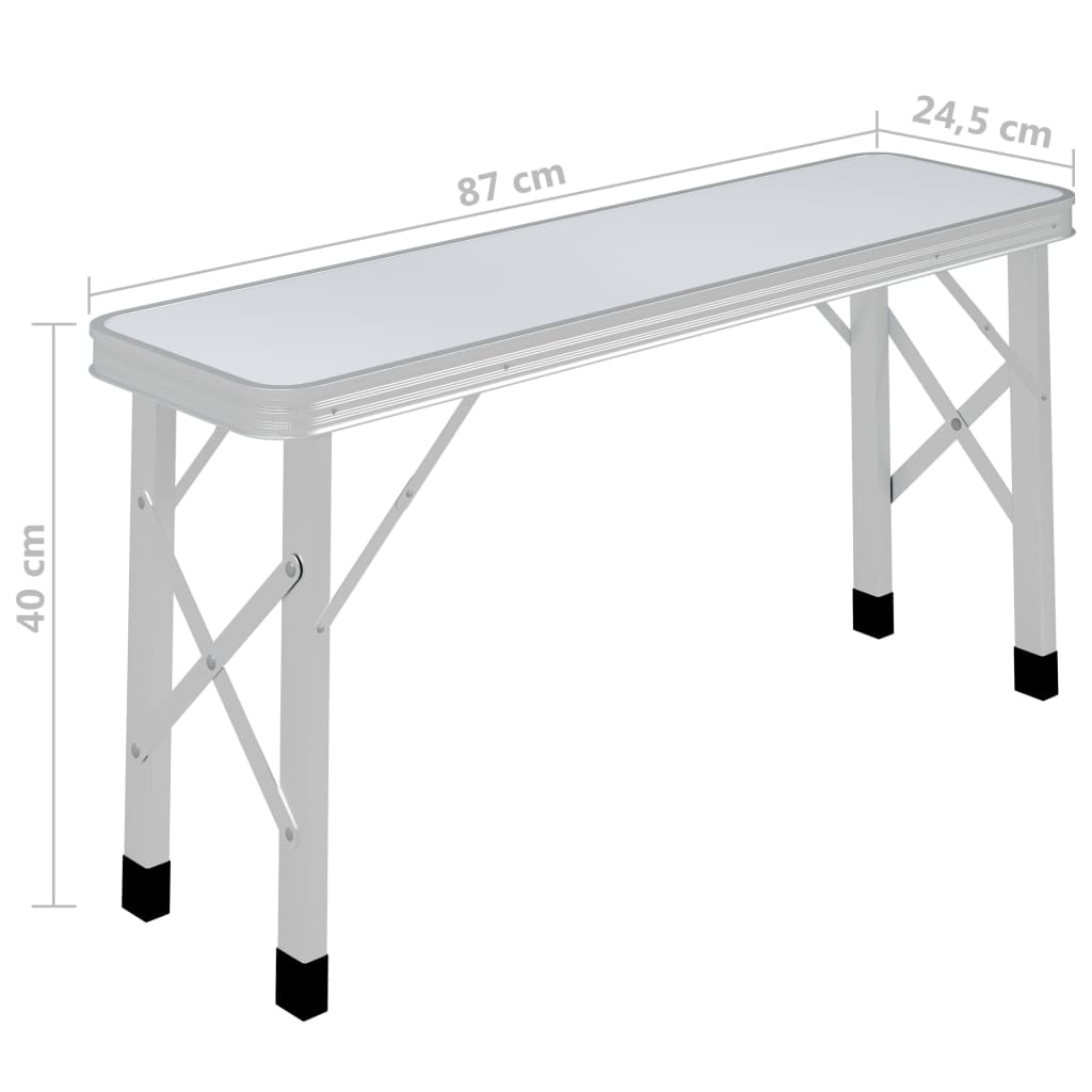 Sammenleggbart Campingbord Med 2 Benker Aluminium Hvit