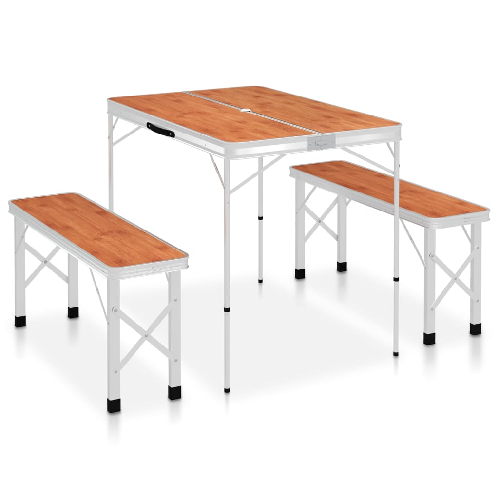 Sammenleggbart Campingbord Med 2 Benker Aluminium Brun