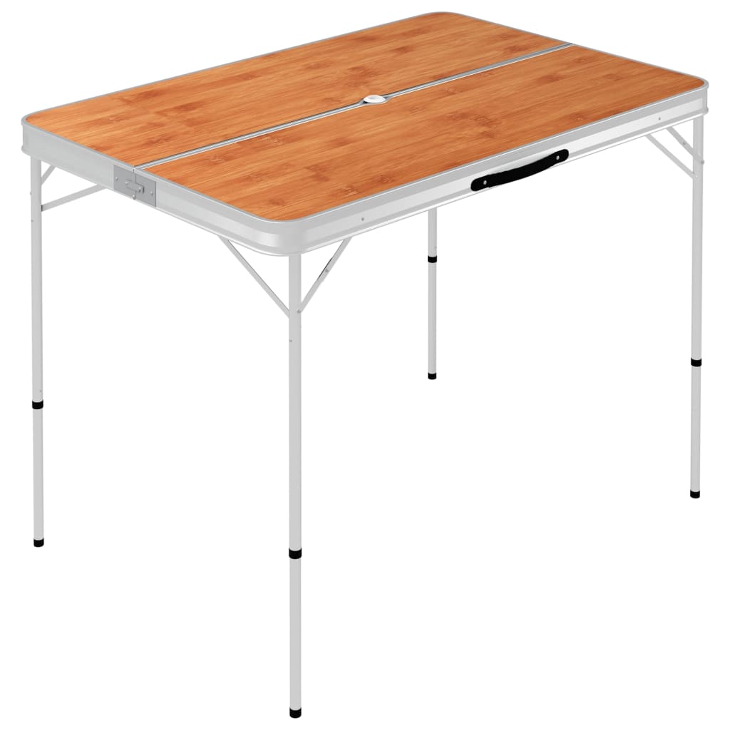 Sammenleggbart Campingbord Med 2 Benker Aluminium Brun