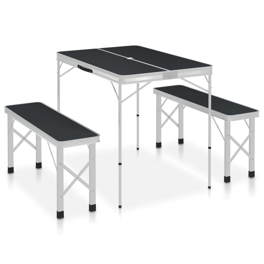 Sammenleggbart Campingbord Med 2 Benker Aluminium Grå