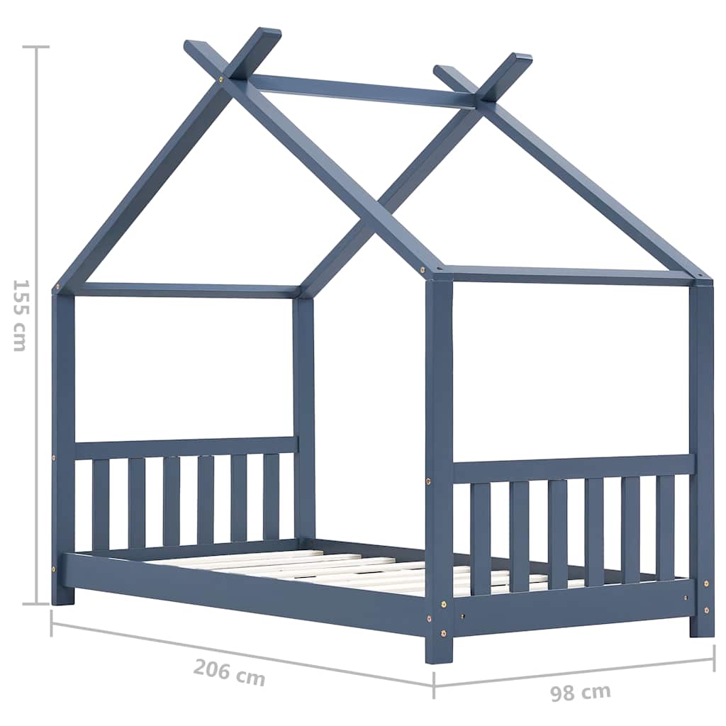 Sengeramme For Barn Heltre Furu Grå 90X200 Cm