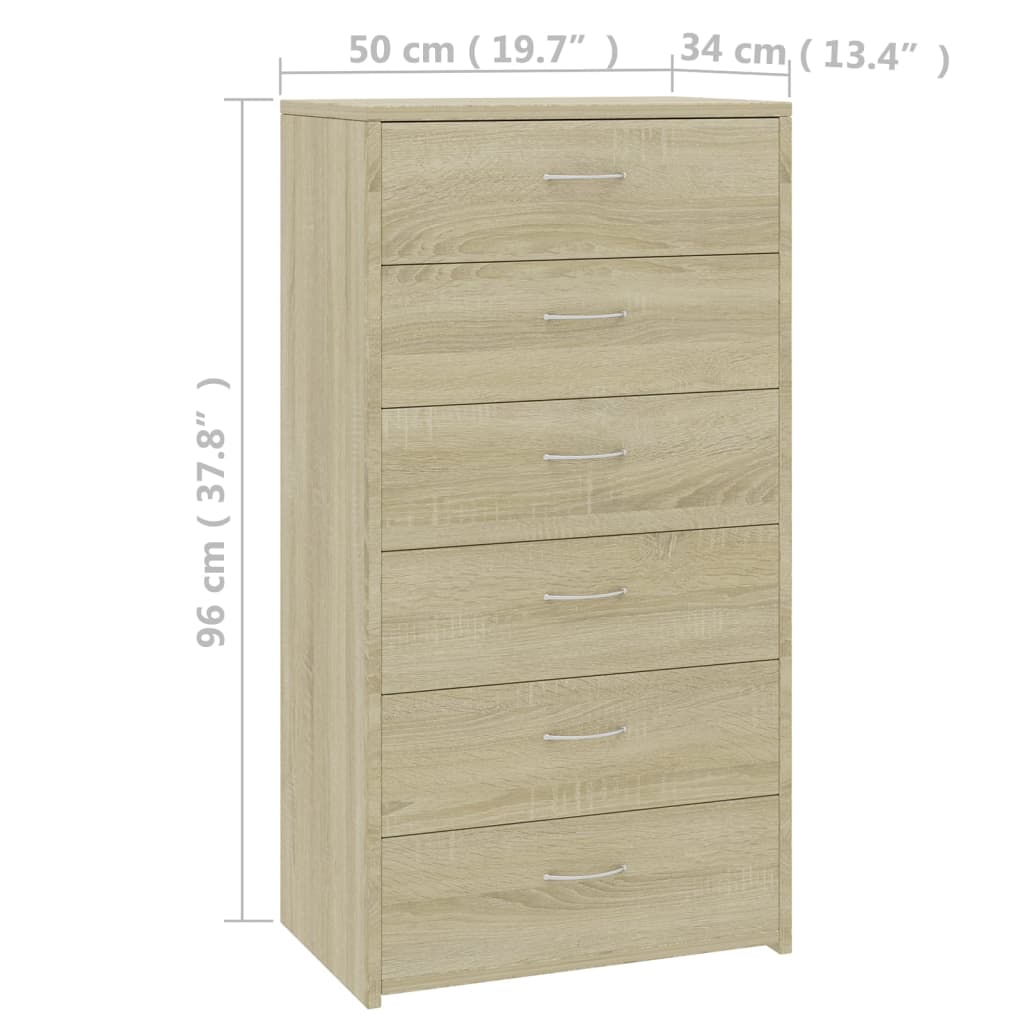 Skjenk Med 6 Skuffer Sonoma Eik 50X34X96 Cm Konstruert Tre
