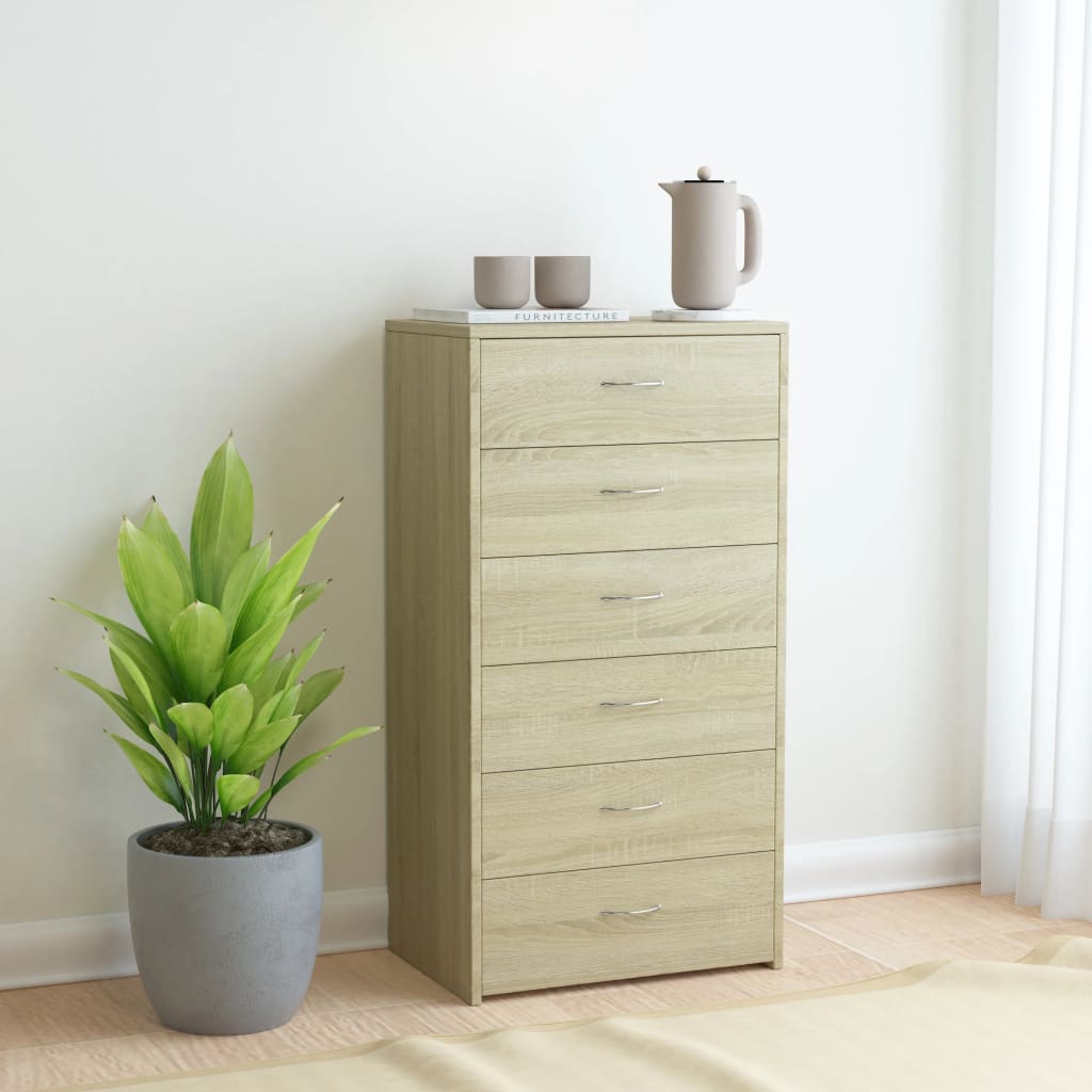 Skjenk Med 6 Skuffer Sonoma Eik 50X34X96 Cm Konstruert Tre