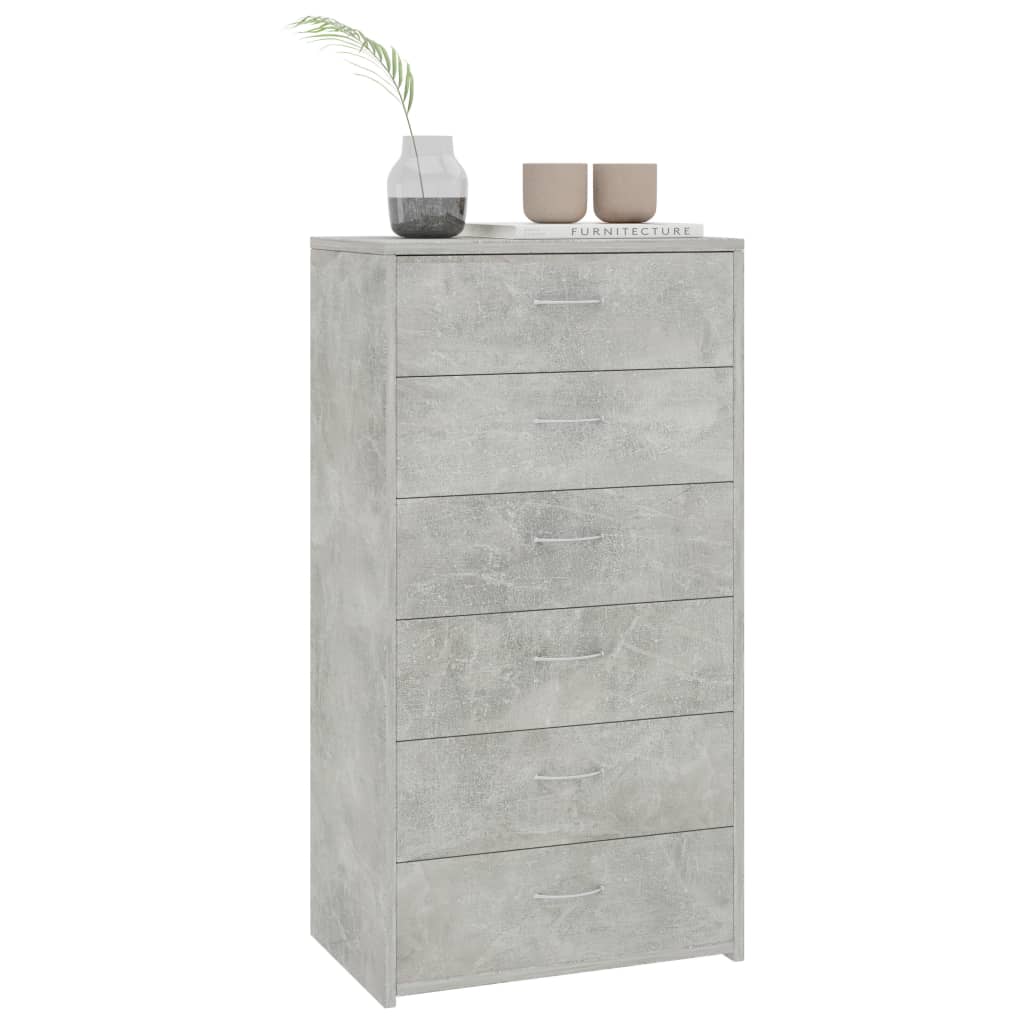 Skjenk Med 6 Skuffer Betonggrå 50X34X96 Cm Konstruert Tre