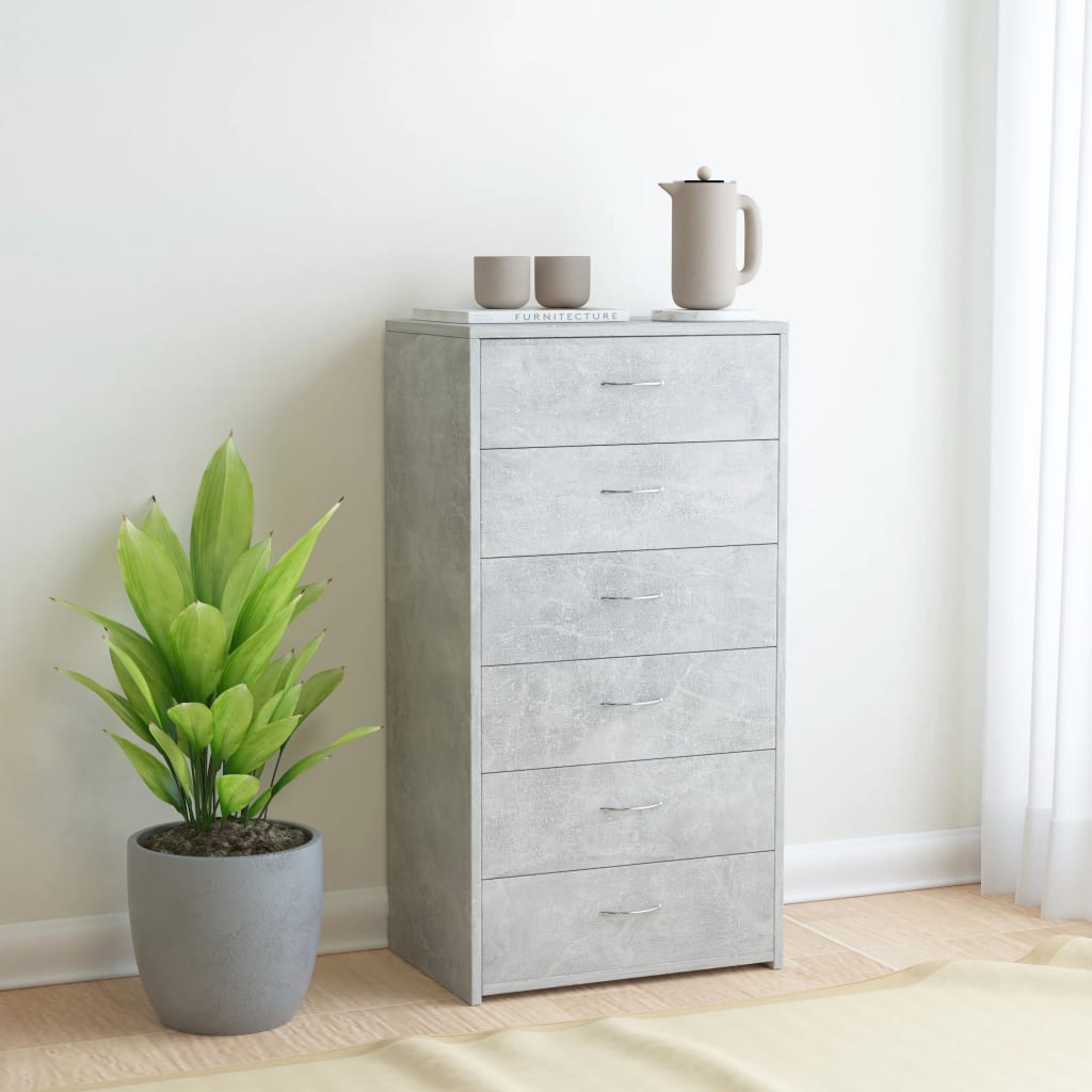 Skjenk Med 6 Skuffer Betonggrå 50X34X96 Cm Konstruert Tre