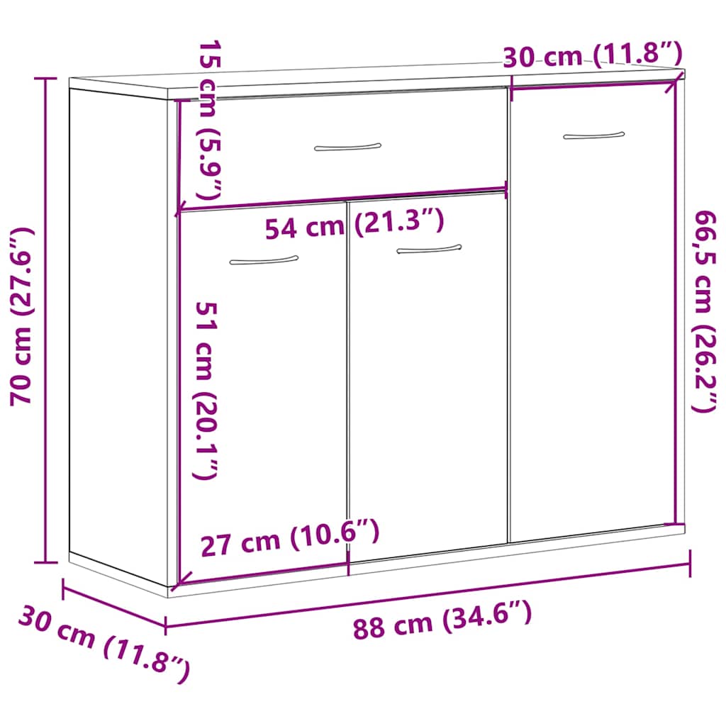 Skjenk Hvit 88X30X70 Cm Konstruert Tre