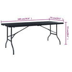 Sammenleggbart Hagebord Svart 180X75X72 Cm Hdpe Imitert Rotting