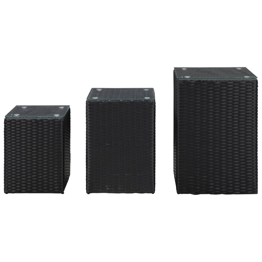 Sidebord 3 Stk Med Glass Topp Svart Polyrotting
