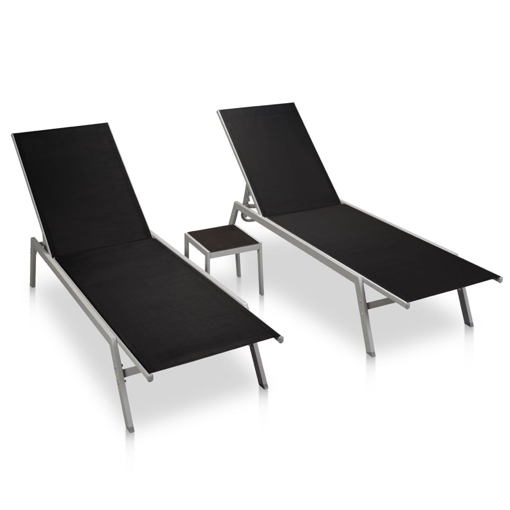 Solsenger 2 Stk Med Bord Stål Og Textilene Svart