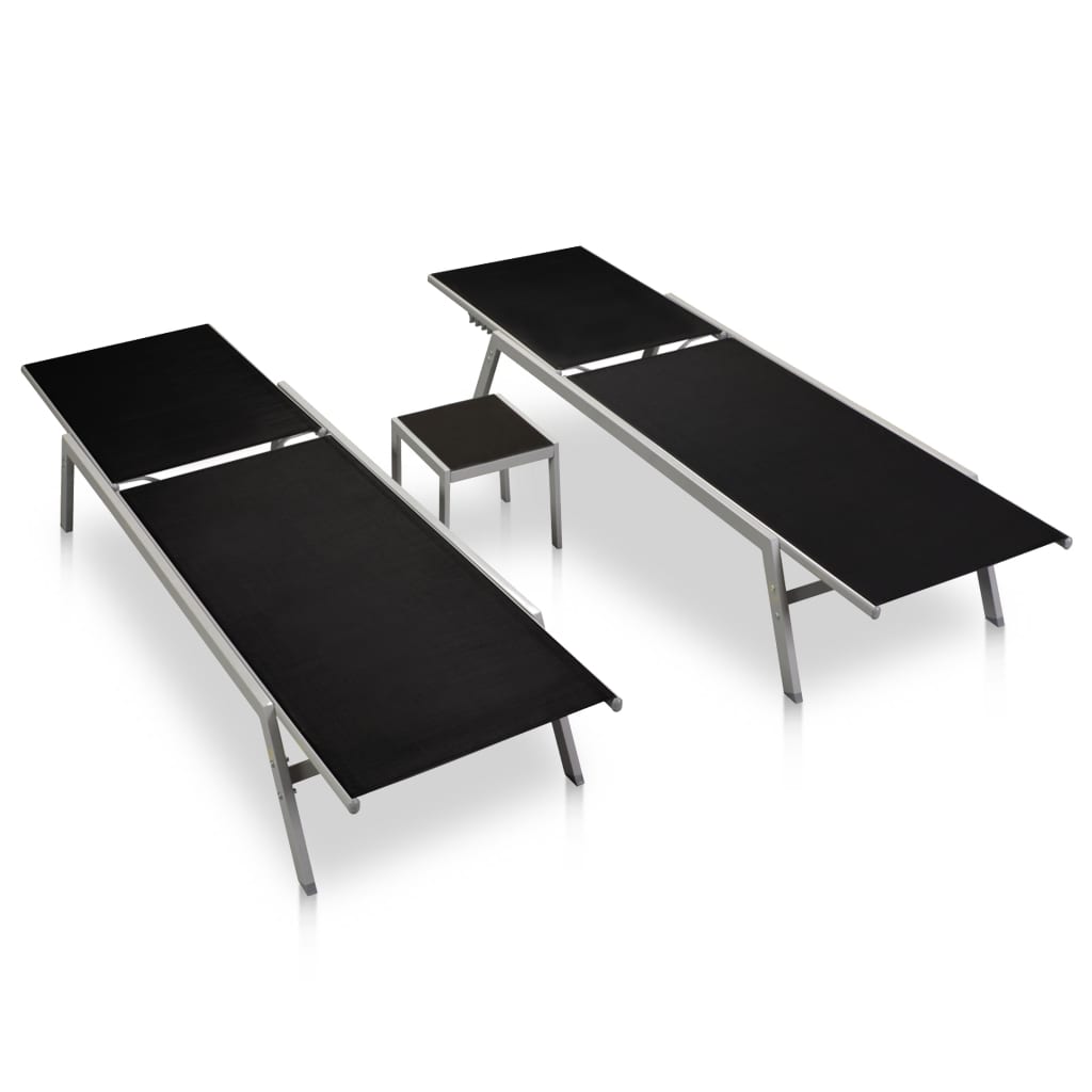 Solsenger 2 Stk Med Bord Stål Og Textilene Svart