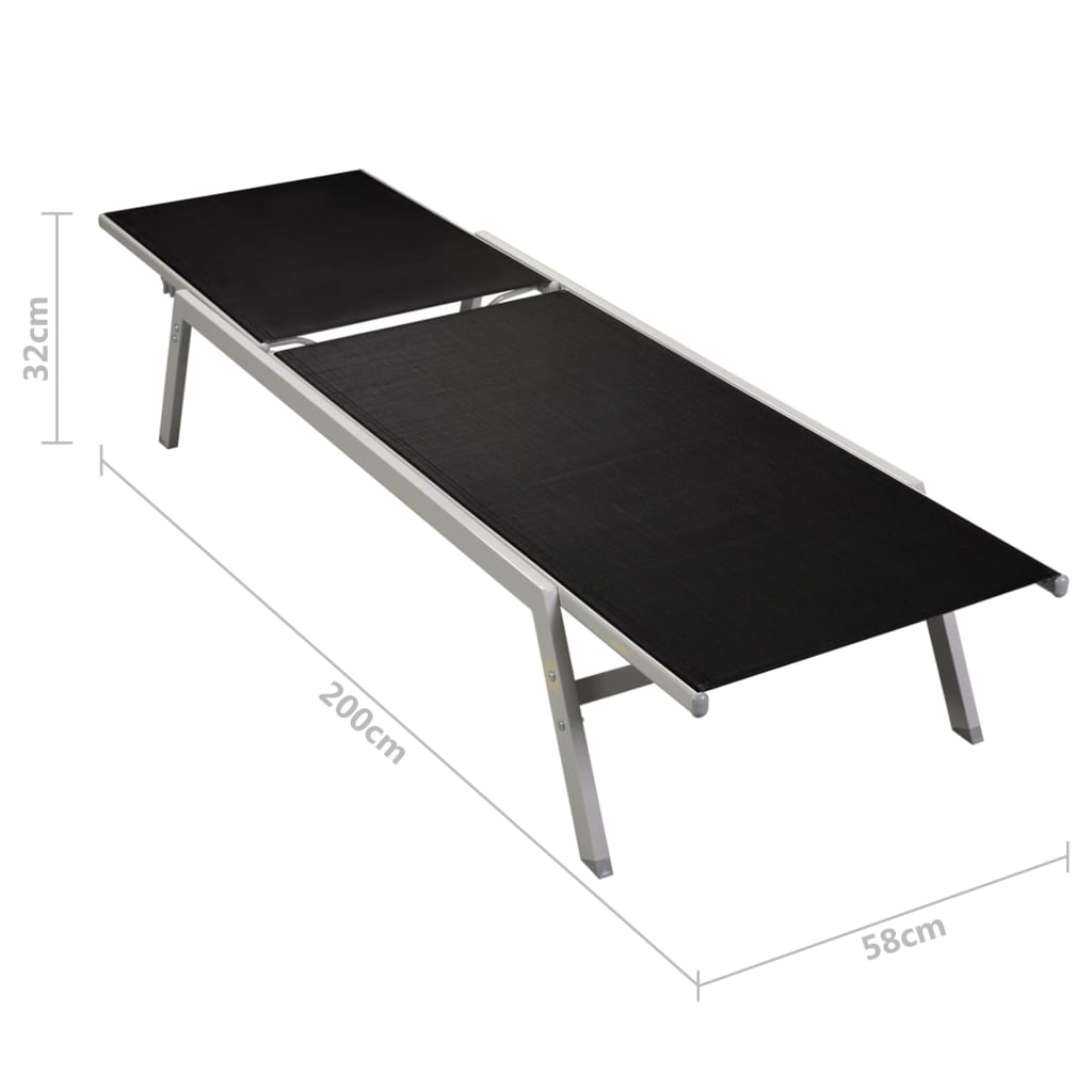 Solsenger 2 Stk Med Bord Stål Og Textilene Svart