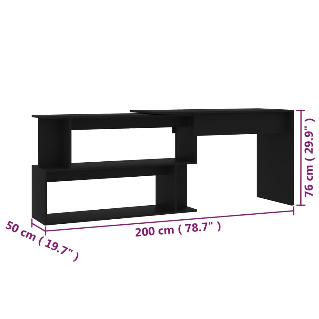 Skrivebord For Hjørne Svart 200X50X76 Cm Konstruert Tre