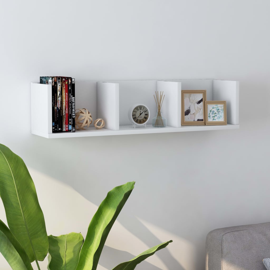 Veggmontert Cd-Hylle Hvit 75X18X18 Cm Konstruert Tre