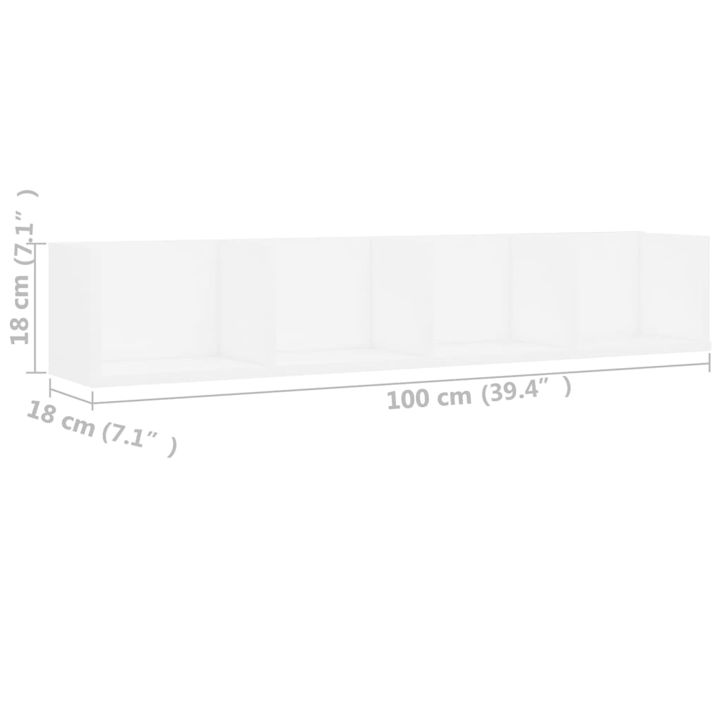 Veggmontert Cd-Hylle Hvit 100X18X18 Cm Sponplate