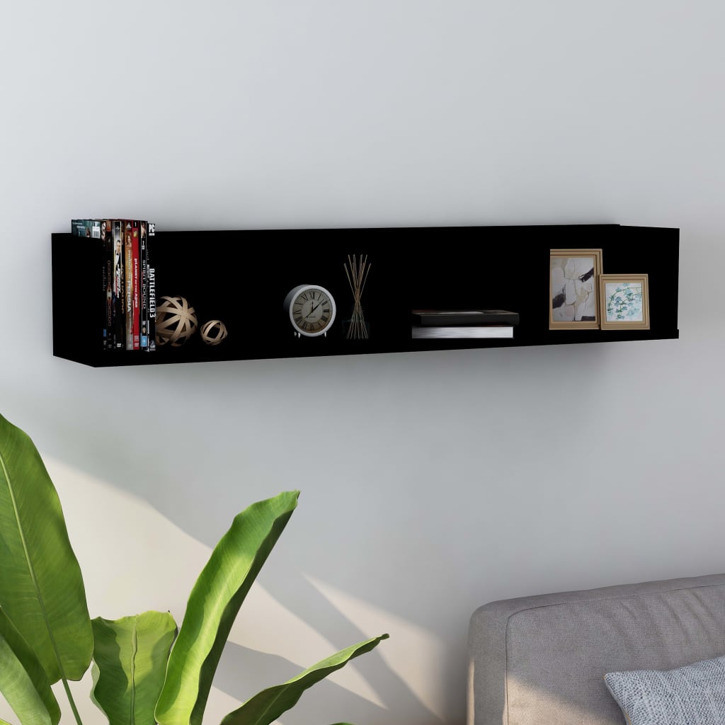 Veggmontert Cd-Hylle Svart 100X18X18 Cm Konstruert Tre