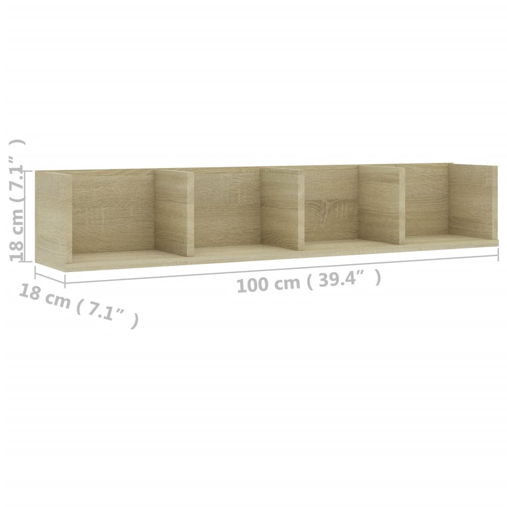 Veggmontert Cd-Hylle Sonoma Eik 100X18X18 Cm Konstruert Tre