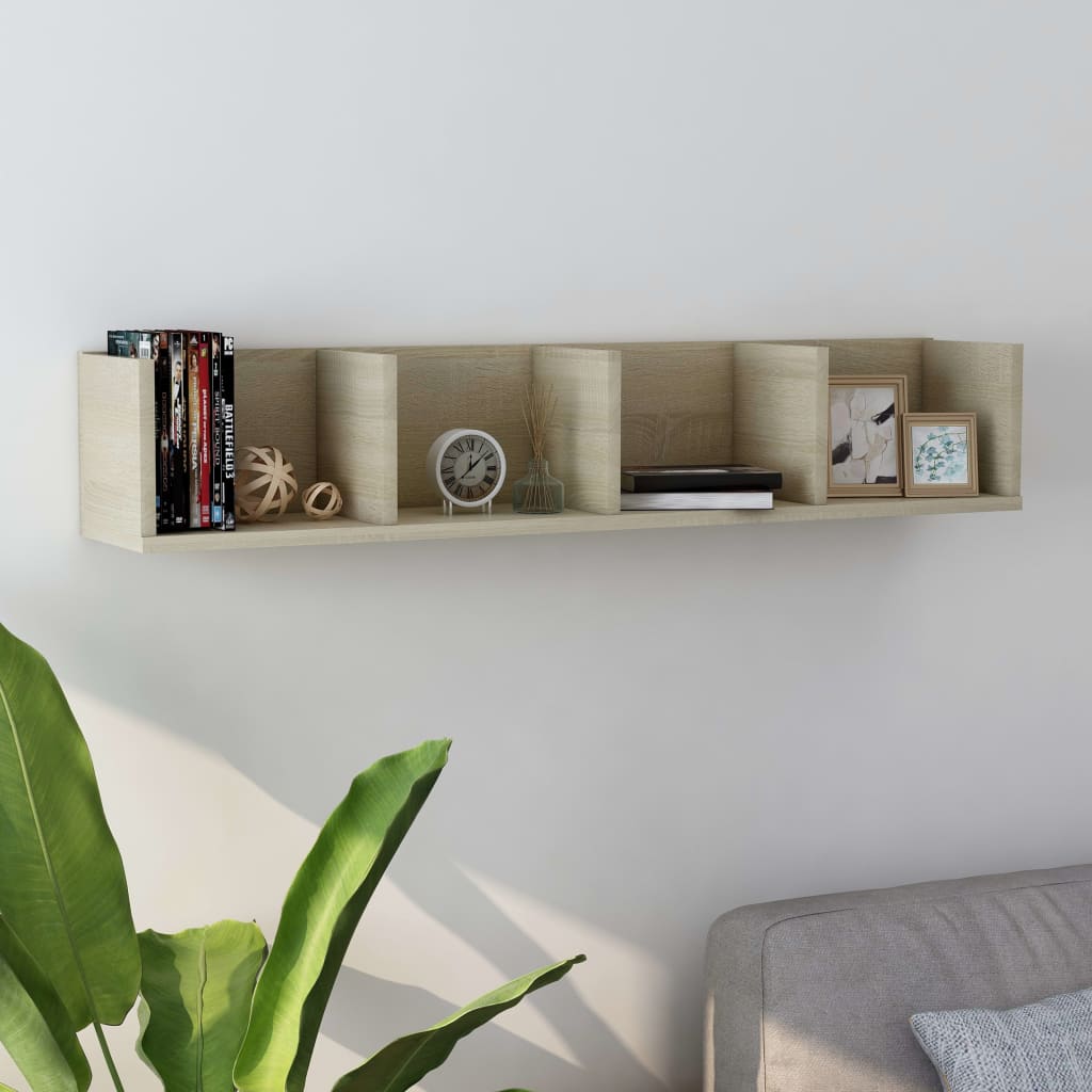 Veggmontert Cd-Hylle Sonoma Eik 100X18X18 Cm Konstruert Tre