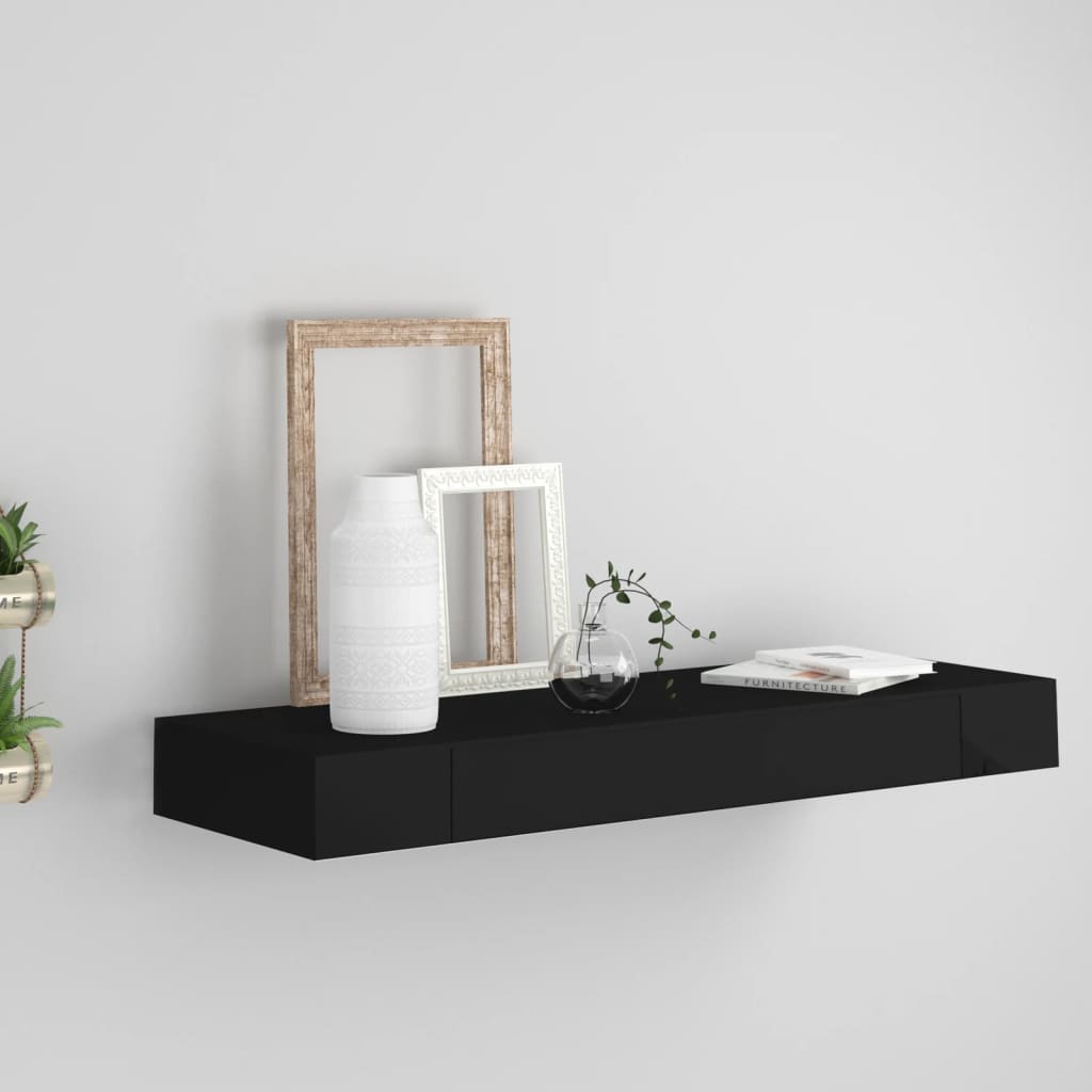 Vegghylle Med Skuff Svart 80X25X8 Cm