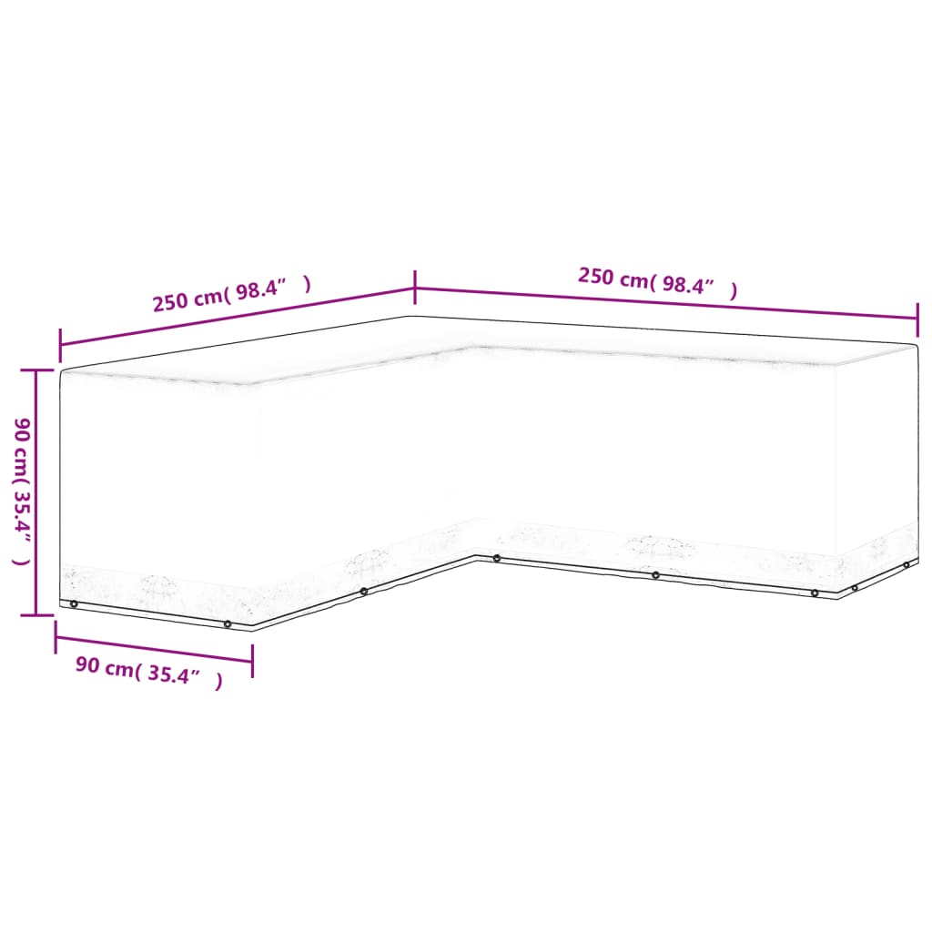Hagemøbeltrekk L-Formet 12 Majler 250X250X90 Cm