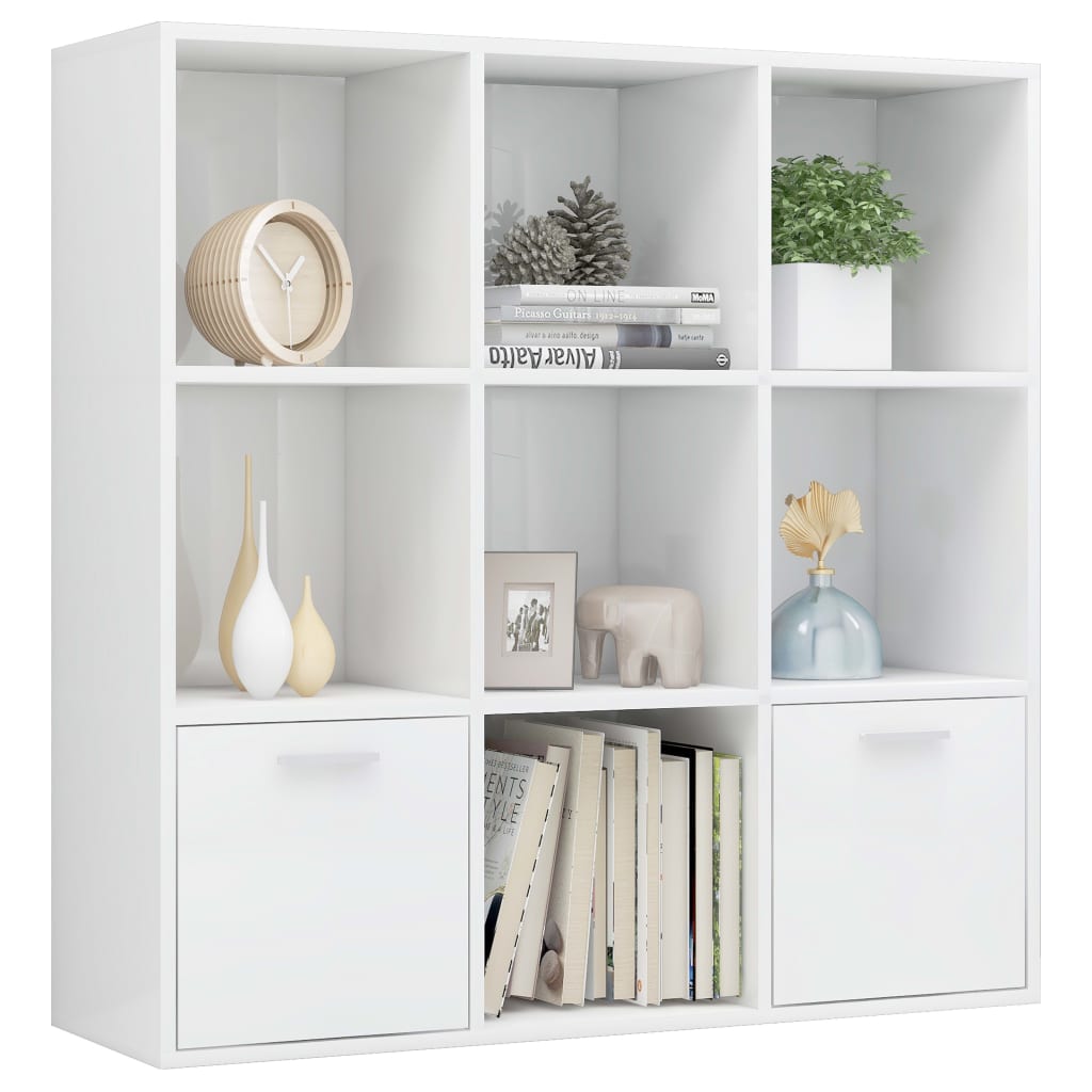 Bokhylle Høyglans Hvit 98X30X98 Cm Konstruert Tre