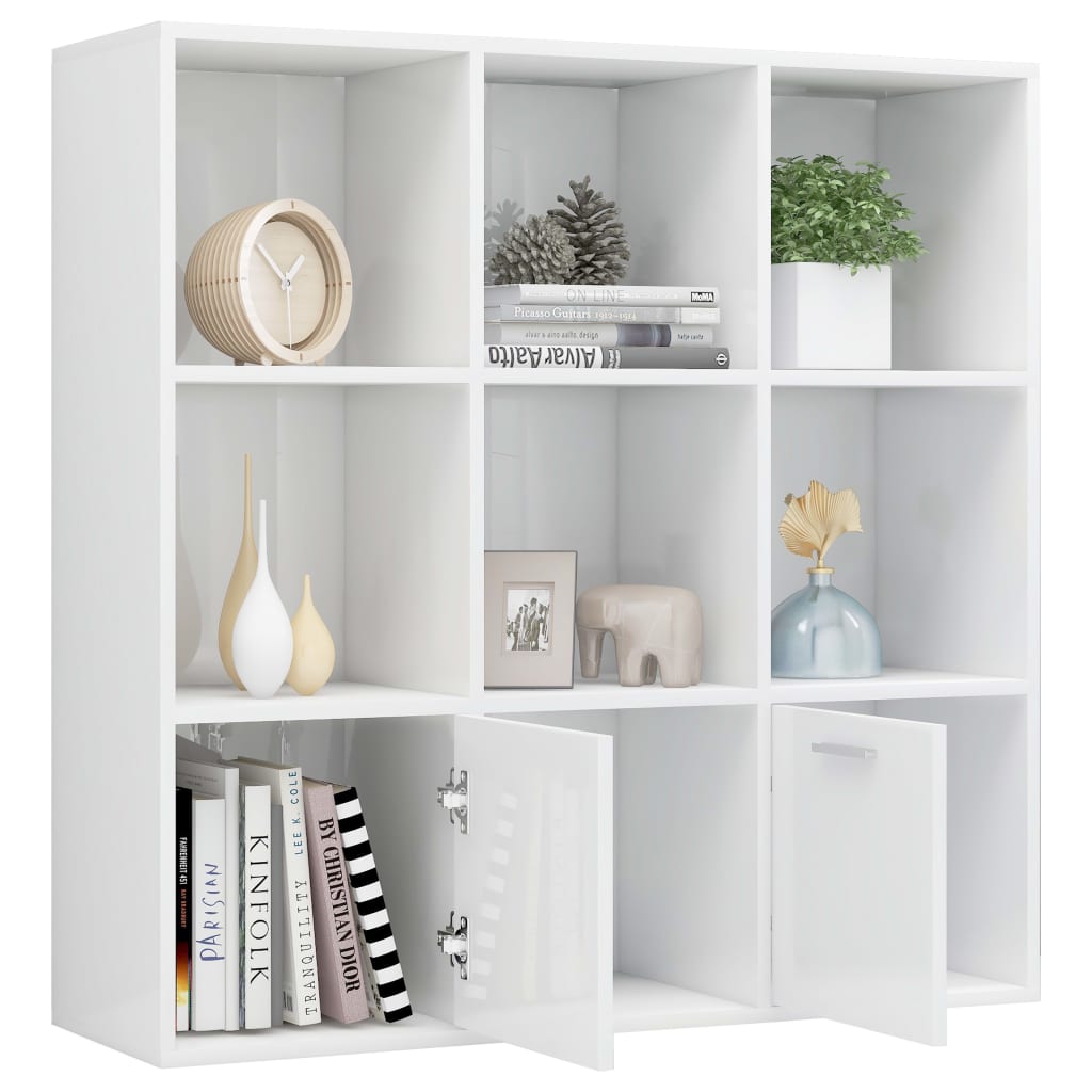Bokhylle Høyglans Hvit 98X30X98 Cm Konstruert Tre