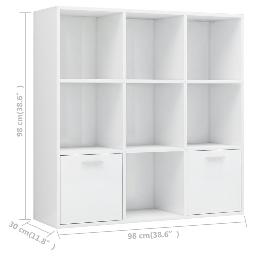 Bokhylle Høyglans Hvit 98X30X98 Cm Konstruert Tre