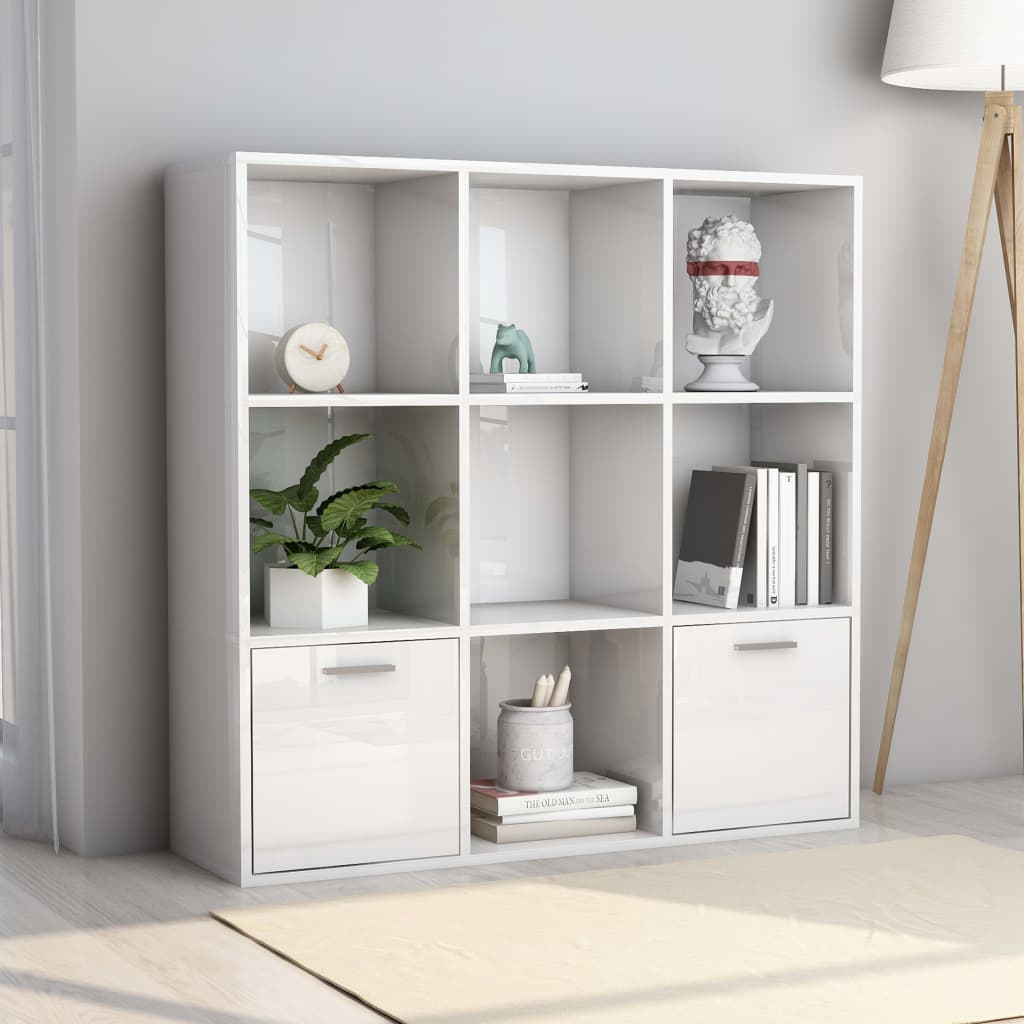 Bokhylle Høyglans Hvit 98X30X98 Cm Konstruert Tre