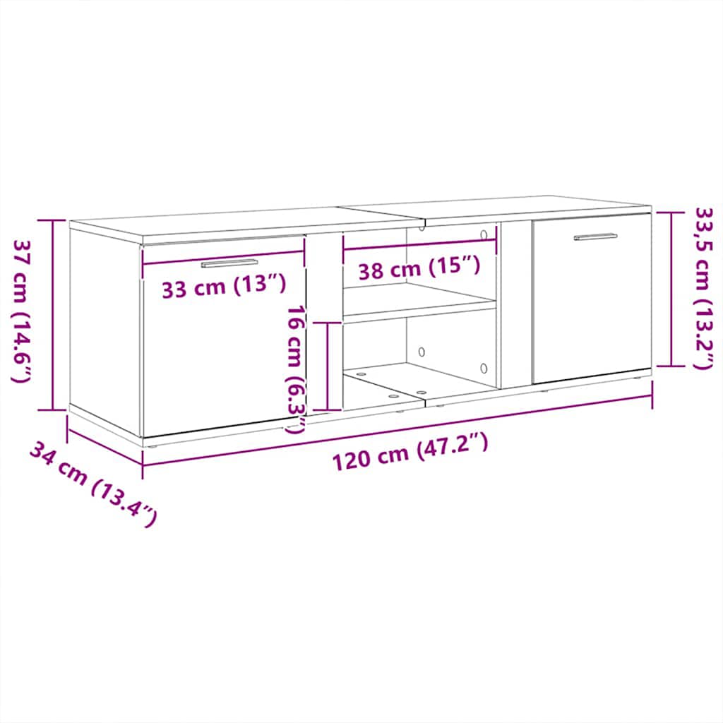 Tv-Benk Hvit 120X34X37 Cm Konstruert Tre