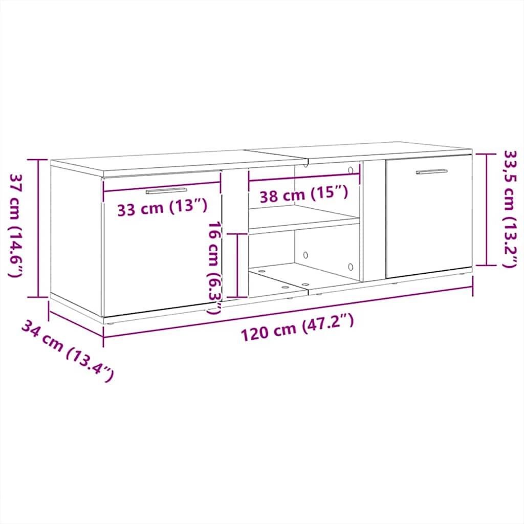 Tv-Benk Sonoma Eik 120X34X37 Cm Konstruert Tre