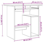 Skrivebord Hvit 80X45X74 Cm Konstruert Tre