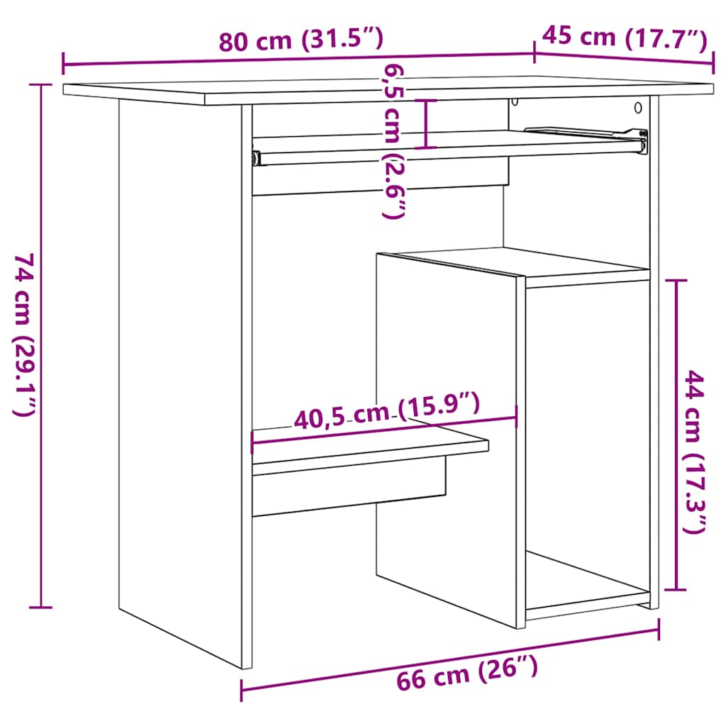 Skrivebord Hvit 80X45X74 Cm Konstruert Tre