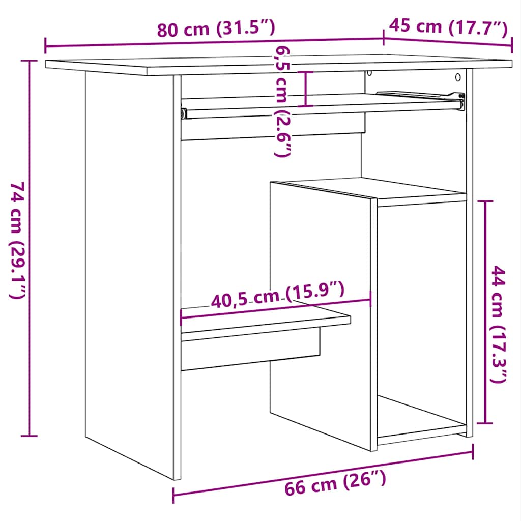 Skrivebord Betonggrå 80X45X74 Cm Konstruert Tre