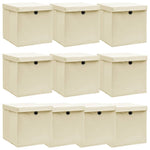 Oppbevaringsbokser Med Lokk 10 Stk Kremhvit 32X32X32 Cm Stoff