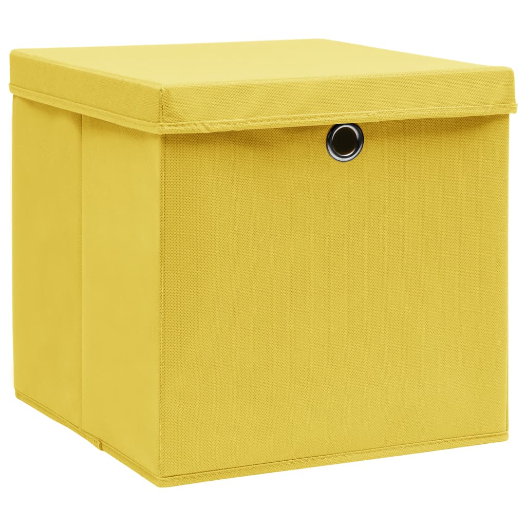 Oppbevaringsbokser Med Lokk 4 Stk Gul 32X32X32 Cm Stoff