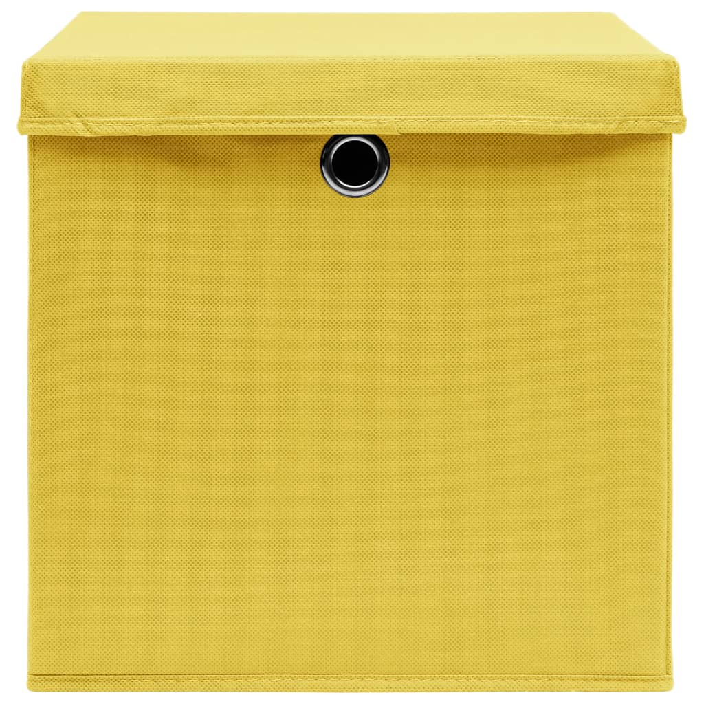 Oppbevaringsbokser Med Lokk 4 Stk Gul 32X32X32 Cm Stoff