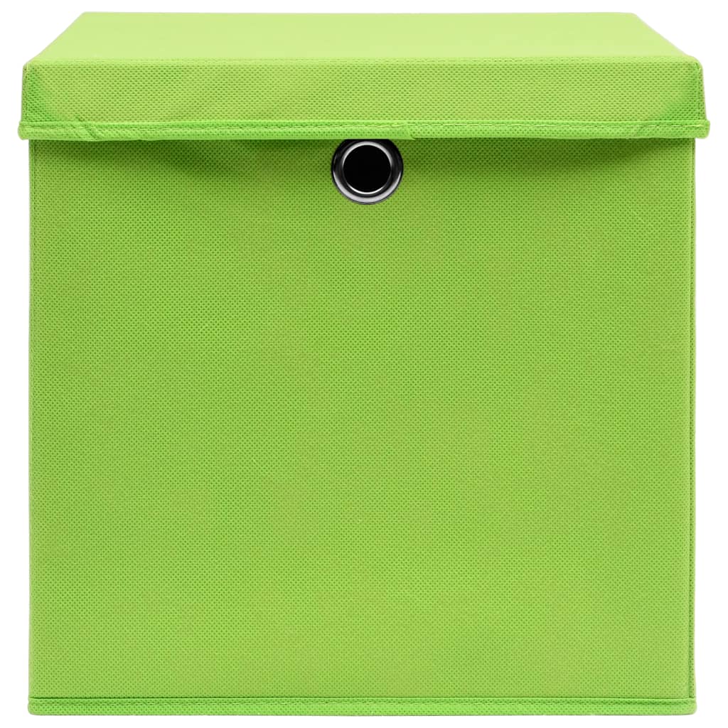 Oppbevaringsbokser Med Lokk 4 Stk Grønn 32X32X32 Cm Stoff