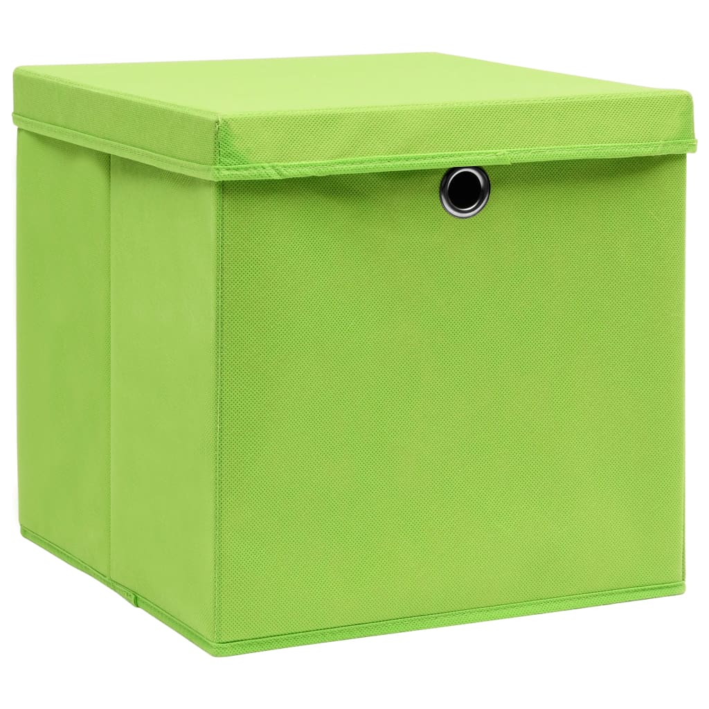 Oppbevaringsbokser Med Lokk 10 Stk Grønn 32X32X32 Cm Stoff